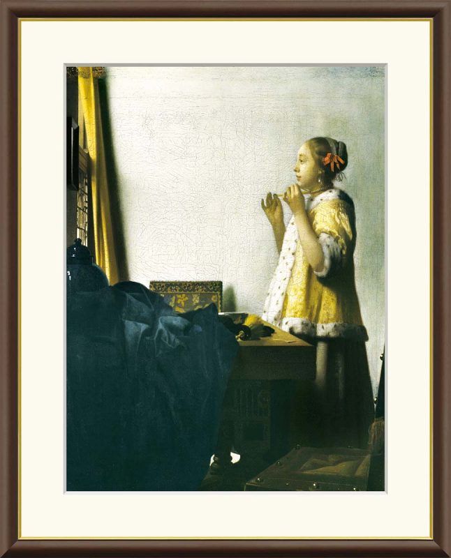 真珠のネックレスを持つ少女 ヨハネス・フェルメール作品 F8サイズ 工芸美術画 額装作品