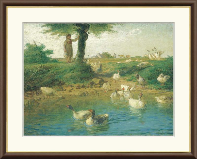 鴛鴦番の少女 ミレー作品 F8サイズ 工芸美術画 額装作品