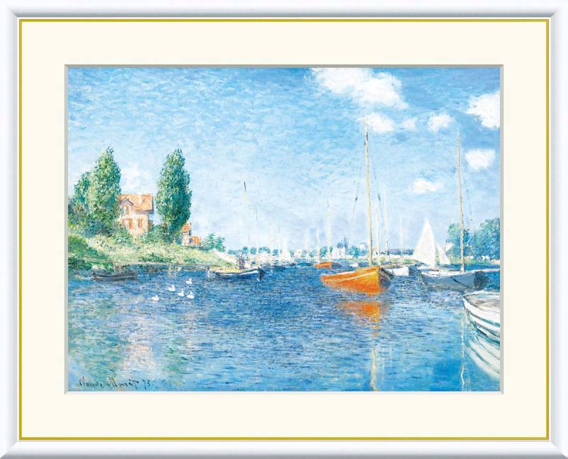 赤いポート、アルジャントゥイユ クロード・モネ作品 F8サイズ 工芸美術画 額装作品