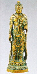 聖観世音菩薩(金青銅色) 日本彫刻界の最高峰 北村西望作品 高岡銅器の仏像 桐箱付き