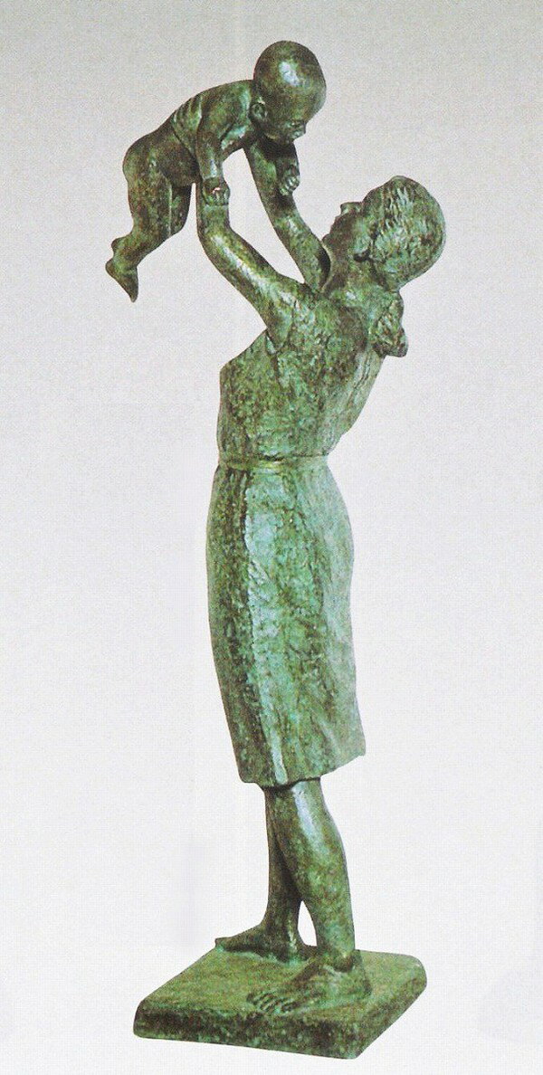 平和の銅像 高岡銅器 大型ブロンズ像 母子像 たかいたかい 川岸要吉作品 送料無料