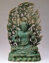 不動明王座像 銅製 青銅色 長田晴鳳作品 塗板 桐箱付 高岡銅器 送料無料