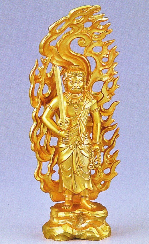 不動明王 酉年生れのお守本尊 純金メッキ 高岡銅器の仏像 不動明王