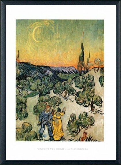 フィンセント ファン ゴッホ作品 歩くカップルと三日月のある風景 アートプリント 木製アートフレーム..