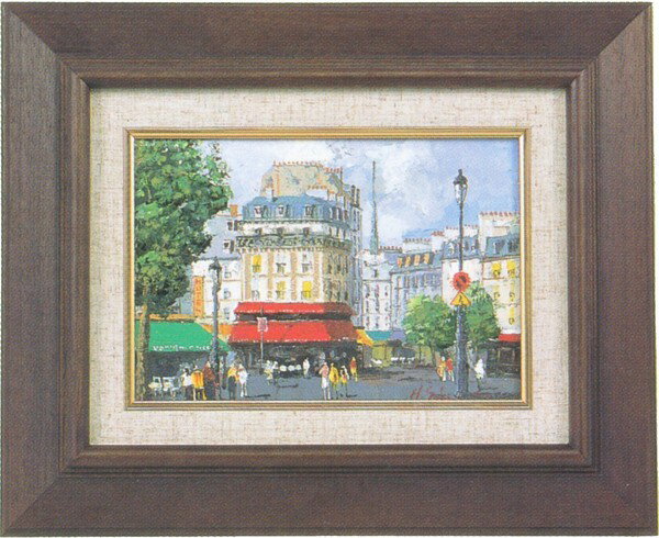 油絵 パリの街角 阪本宏作品 SMサイズ 肉筆油絵 油彩額装作品 送料無料