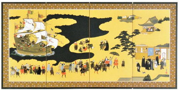 三尺四曲屏風/南蛮 松井翔雲作品 三尺四曲半双 屏風/南蛮