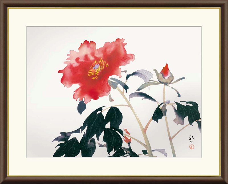 川端龍子作品 牡丹 F8サイズ 工芸美術画 額装作品