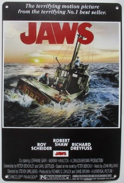 乐天商城 - 映画 ジョーズ JAWS ティンサイン 約30.0cm×20.0cm ブリキ看板【ネコポス発送】