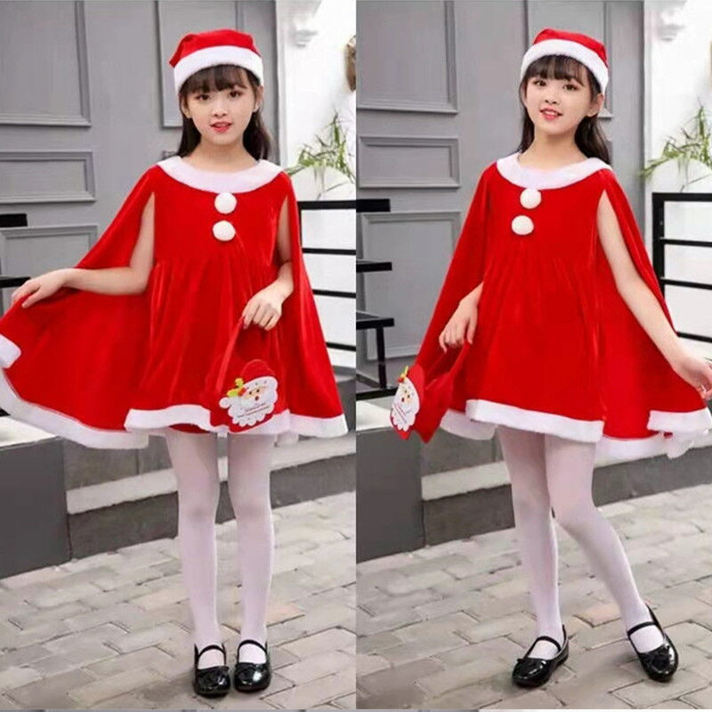 サンタクロース サンタ服 女の子 キッズ サンタコスプレ クリスマス衣装 ワンピース 帽子 コスチューム 仮装 演出服 パーティー クリスマスプレゼント 子供 コスプレ qc1003