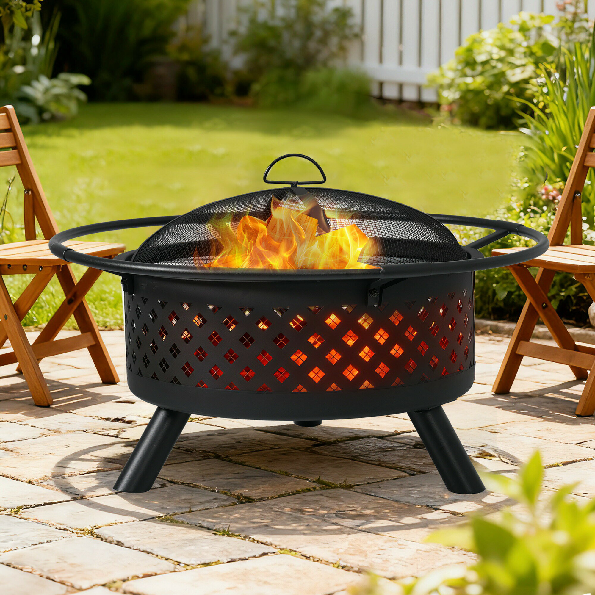 【アウトドアコンロ &nbsp; 8～10人の大人数に適用】バーベキュー焚火ダッチオーブンが楽しめる1台2役 &nbsp;1: バーベキュー網をのせ、炭火でバーベキュー2: バーベキュー網を外して薪を燃やせば、焚き火台として【パーツ一覧】1.取っ手2.フタ3.焼き網4.やけど防止リング5.菱形の通気口付き焚き火台6.スタンド脚7.火かき棒【防水?防錆?防腐食のパウダー塗装仕上げ】長く愛用したい方におすすめ！耐久性に優れたパウダー塗装を採用。環境や人体への負担が少なく、屋外でも色あせやサビに強い仕様。【頑丈で耐久性抜群】厚みのあるスチールフレームを採用し、高温に強い耐熱コーティングを施した構造です。冷めた後は、厚みのある丸型ハンドルを使って簡単に移動可能です。【51×51cm超広い焼き網】広々とした焼き網で、一度にたっぷり調理可能！焼き網は51*51cmの超大サイズで8~10人用まで対応可能です。ドイツ食品安全基準LFGB認証取得済み――ヨーロッパ基準の安心品質焼き網はドイツの「LFGB認証」取得済み。食品に触れても安心な、安全基準クリア素材を使用しています。【効率的な燃焼とスタイリッシュなデザイン】側面に100個のダイヤ型通気口と内蔵スチール製薪網を備え、優れた循環気流を生み出します。【安全性のこだわり】付属の火かき棒により、離れた場所から薪や炭を安全に調整できます。スパークスクリーンや側面のメッシュが火の粉や灰の飛散を防ぎ、安心してご使用いただけます。【簡単に設置可能】手軽に設置でき、すぐにアウトドアを楽しめます。ネジで支える設計ネジ穴がない、下からしっかりと支える固定方式を採用。ネジで固定して上から押さえるように取り付ける仕様です。組付け時に穴位置が合わない心配もありません。[品質保証]：アイテムを受信したときに、あなたがどんな製品に問題がある場合は、私達に連絡することを躊躇しないでください、私たちは24時間以内に解決策を返信し、あなたを提供します。注意:1.ご不明な点がございましたら、お気軽にお問い合わせください。必ずご満足いただける回答をさせていただきます。2.商品のサイズは手作業で測定しているため、1～3cmの若干の誤差はご了承ください。3.モニター、撮影光、その他の要因により、製品の色は写真と若干異なる場合がありますので、ご了承ください。素材スチールカラーブラック商品サイズ79×49cm梱包数1梱包サイズ67*66*27cm重量（N.W.）7KG重量（G.W.）8KG組立品/完成品組立品