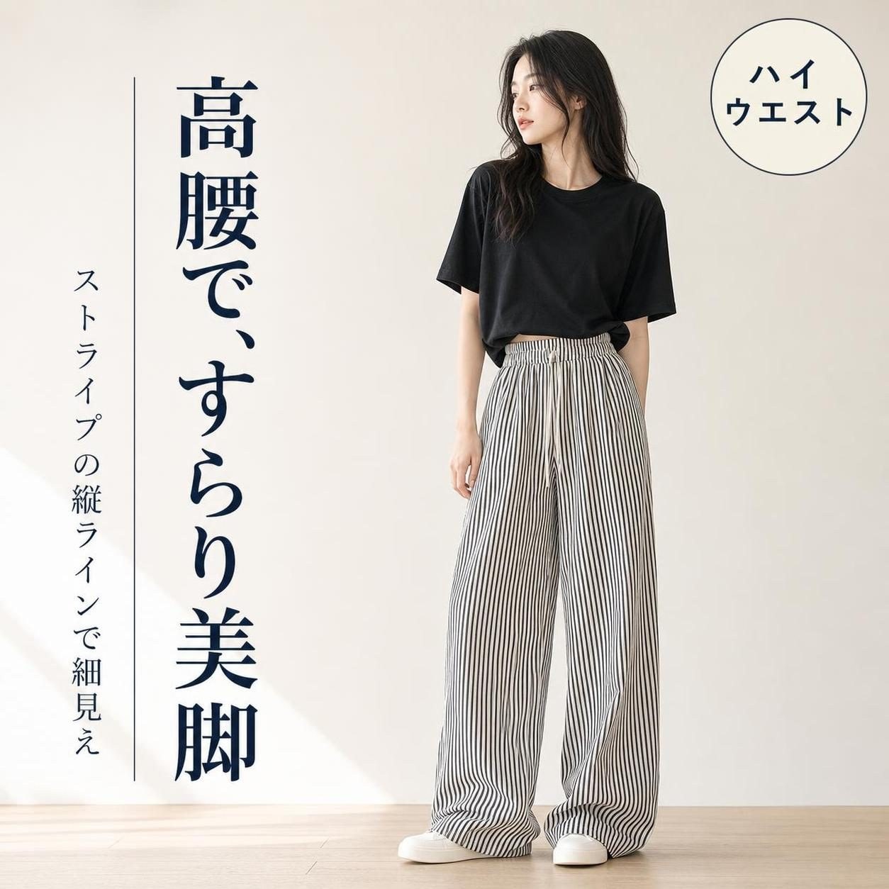 楽天市場】ストライプワイドパンツ 白の通販