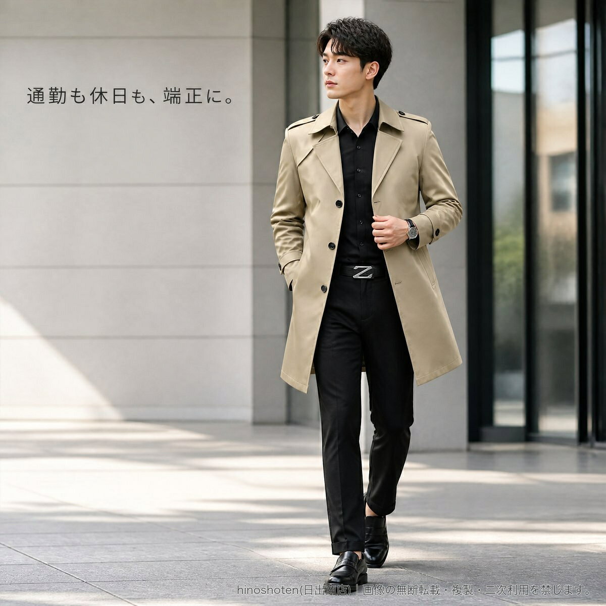メンズ トレンチコート ステンカラー風 中長丈 軽量 通気性 ポリエステル ロングコート ビジネス きれいめ カジュアル 春秋 アウター M~5XL