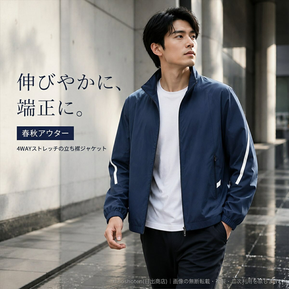 【春秋に活躍するメンズ立ち襟ジャケット】防水・透湿性を備えた、4WAYストレッチ仕様の長袖アウターです。立ち襟とフロントファスナーによるすっきりとした表情に、袖のラインデザインがさりげないアクセントを添えます。標準的なシルエットとレギュラー丈で、カジュアルスタイルはもちろん、ビジネスやスポーツシーンにも合わせやすい一着。斜めポケットを備え、型くずれしにくい仕様です。【素材】ナイロン88%、ポリウレタン12%【カラー】グレー/ブラック/ブルー【サイズ】L/XL/2XL/3XL/4XL/5XL▲バナーをタップしてクーポンを獲得できます4,580円4,680円5,980円4,680円