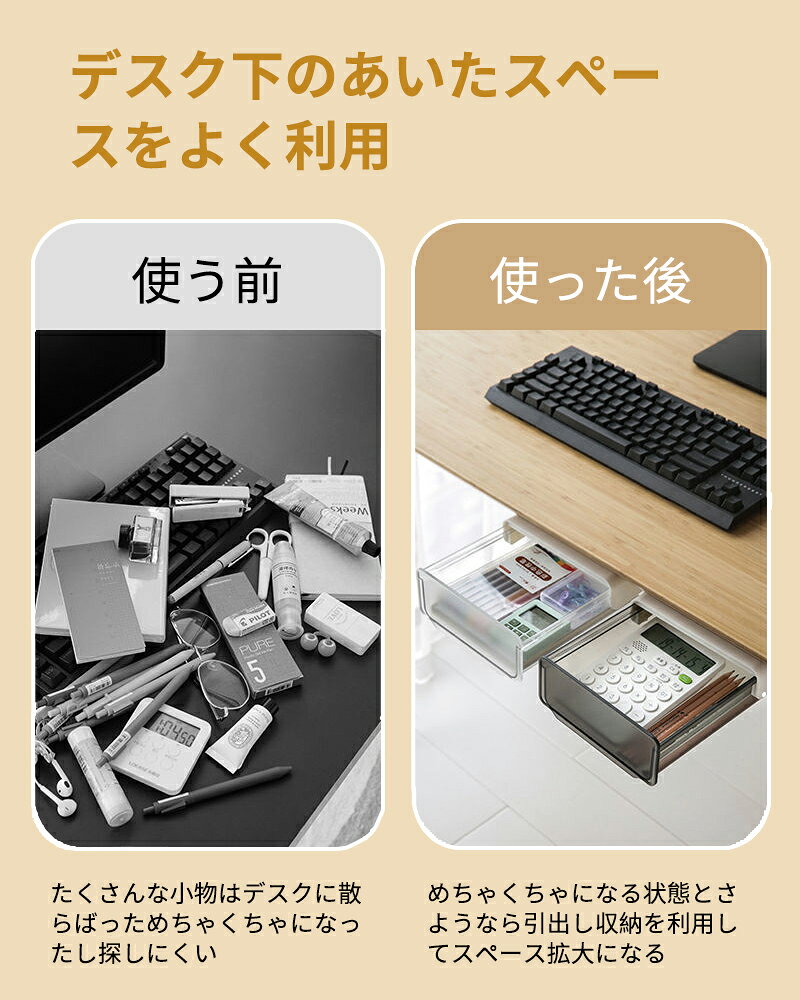 【ポイント3倍】Tokeo 机下収納 引き出し 大サイズ23.5*20*7.2cm 後付け 引き出し デスク下引き出し 机下収納ケース デスク下 収納トレー 収納引き出し 取付け 隠し式 デスク整理 小物整理 オフィス 大容量 1年品質保証 [3]