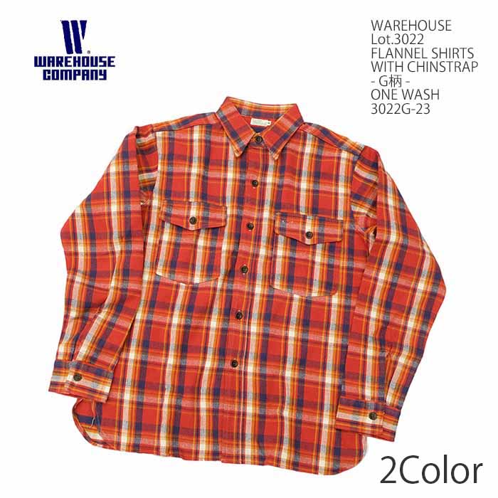 ウエアハウス WAREHOUSE 3022G-23 Lot.3022 ネルシャツ フランネル ワンウォッシュ チンストラップ - G..