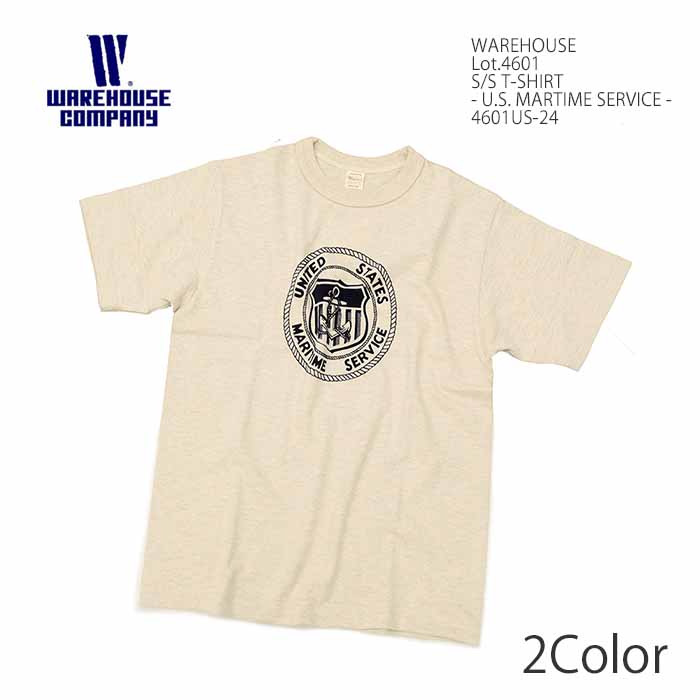 ウエアハウス WAREHOUSE 4601US-24 Tシャツ 半袖 ノンウォッシュ - U.S. MARTIME SERVICE - メンズ | ヒノヤ