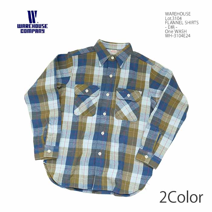 WAREHOUSE WH-3104E24 Lot.3104 ウエアハウス ネルシャツ フランネル ワンウォッシュ - E柄 - ネルシャ..