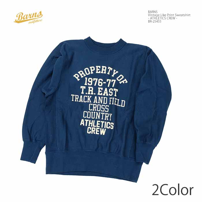 Rakuten - バーンズ BARNS BR-25455 ヴィンテージライク プリント グルーネック スウェットシャツ - ATHLETICS CREW - メンズ ロンT | ヒノヤ HINOYA