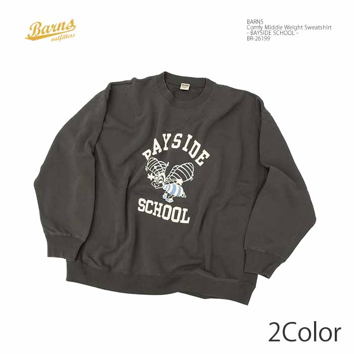 バーンズ BARNS BR-26199 コンフィミドルウェイト プリント グルーネック スウェットシャツ - BAYSIDE SCHOOL -メンズ | ヒノヤ HINOYA