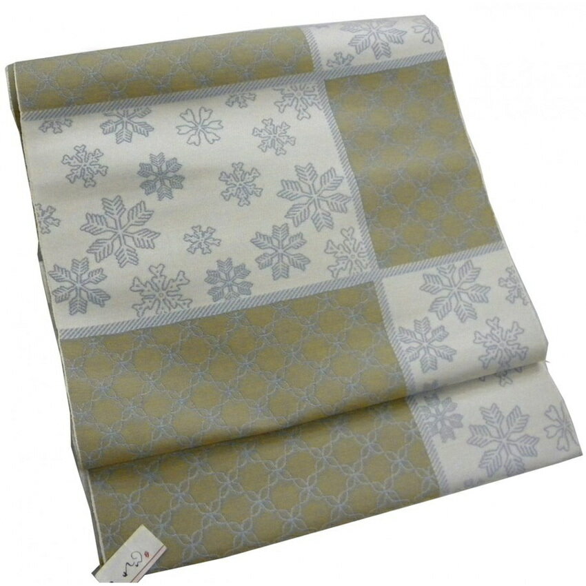 名古屋帯 　西陣織　正絹全通　雪の結晶　アイボリー地　れんブランド　X,MAS