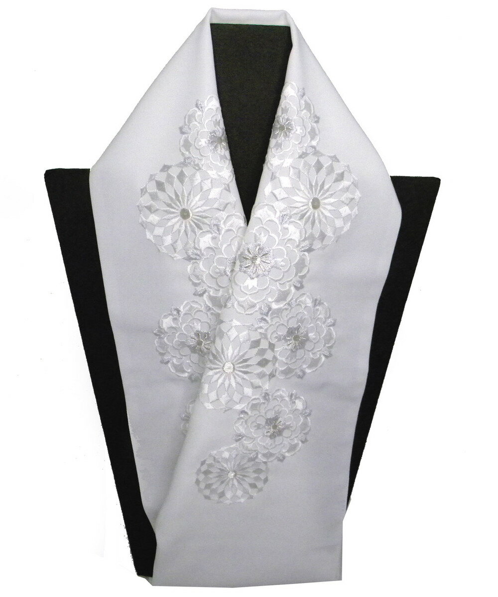 刺繍半衿 白地花紋 シルエリー（新合繊） 振袖用・留袖・訪問着 振袖用半襟 成人式 半衿
