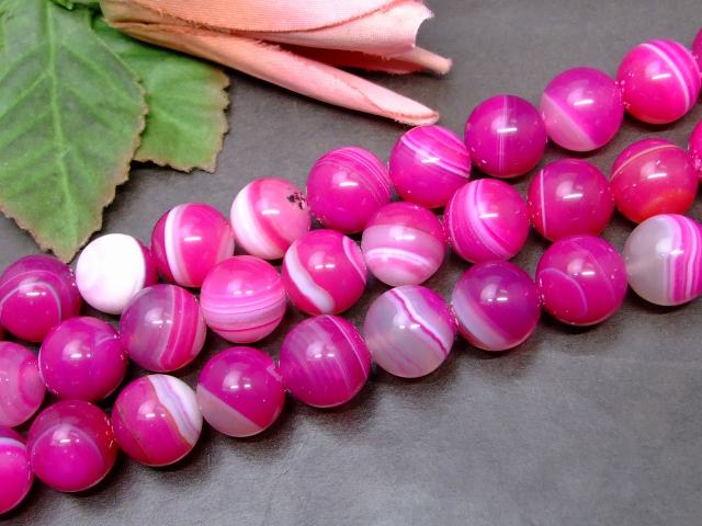 ≪g3-985E≫●1連38cm 通し針、解説書、1mゴム付き●天然14mm●桜縞アゲート 瑪瑙 メノウ アゲート ピンクストライプアゲート●送料無料●ブラジル産●天然石●パワーストーン●