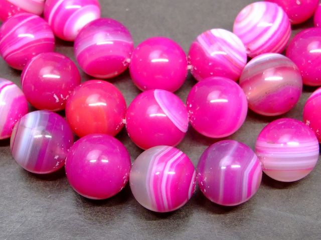≪g3-985E≫●1連38cm 通し針、解説書、1mゴム付き●天然14mm●桜縞アゲート 瑪瑙 メノウ アゲート ピンクストライプアゲート●送料無料●ブラジル産●天然石●パワーストーン●