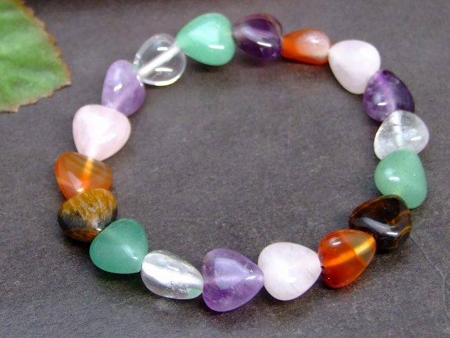 ≪43991≫虎目 水晶など ミックス石●ネコポス送料無料 内径16cm●天然10mm●ハート●天然石●パワーストーン●