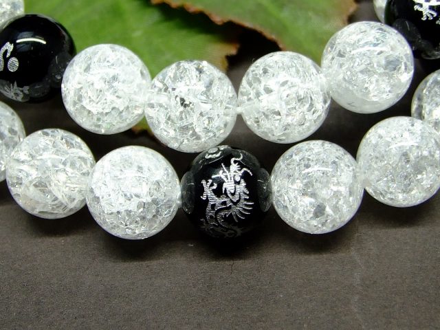 ≪20965≫●12mm●四神●クラック水晶●オニキス●楽天最安値に挑戦●銀箔●ブレスレット●短連●半連●ブラジル産●天然石●パワーストーン●