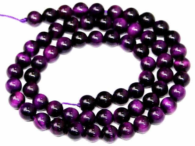 ≪g3-2093C≫ 6mm 5A パープル タイガーアイ 虎目石●1連39cm 通し針、解説書...