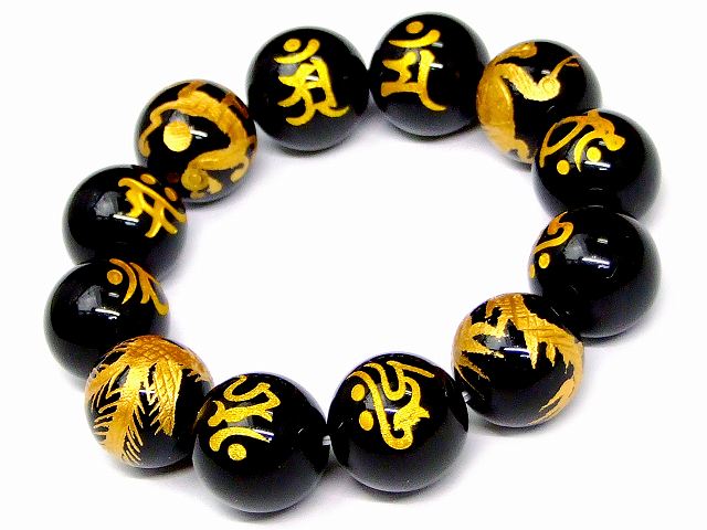 樂天商城 - ≪40134≫●18mm●8粒梵字●四神●オニキス●ブレスレット 内径17cm●送料無料●楽天最安値に挑戦●ブラジル産●天然石●パワーストーン●