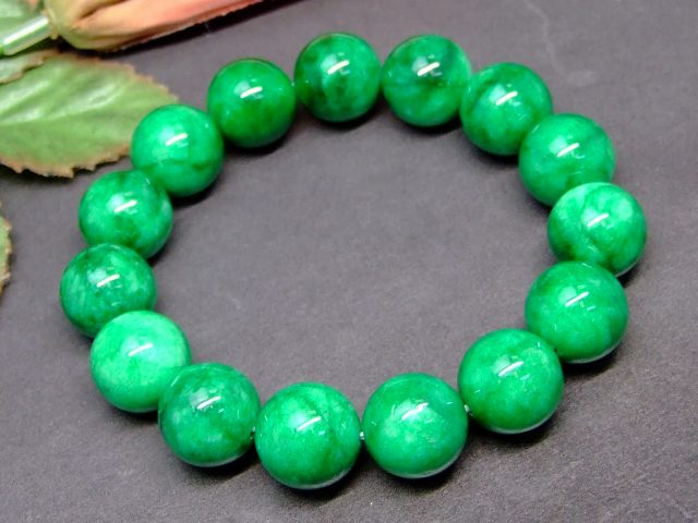 天然石 パワーストーン hinryoの≪33407E≫●送料無料●14mm●AA●白緑 翡翠 ヒスイ●ブレスレット 内径17cm●中国産●天然石●パワーストーン●｜アングル2