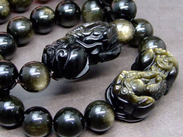 g3-463R　　特級 ゴールドオブシディアン 貔貅 ヒキュウ ひきゅう 35mm×20mm／12mm ブレスレット 内径調節可 送料無料 天然石 パワーストーン
