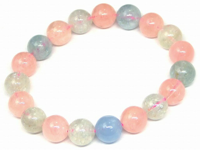 Genuine, Semi-Precious Stones - g3-2201E　　ミックスベリル 10mm AA ミックスアクアマリン ブレスレット 内径18cm ポーチ付き 送料無料 天然石 パワーストーン