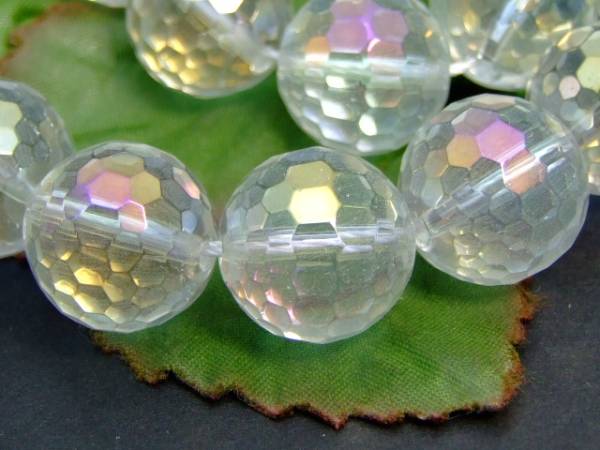 ≪g3-317W≫●14mm●AAアクアオーラカット●128面●水晶●1連39cm 通し針、解説書、1mゴム付き●送料無料●ブラジル産●天然石●パワーストーン