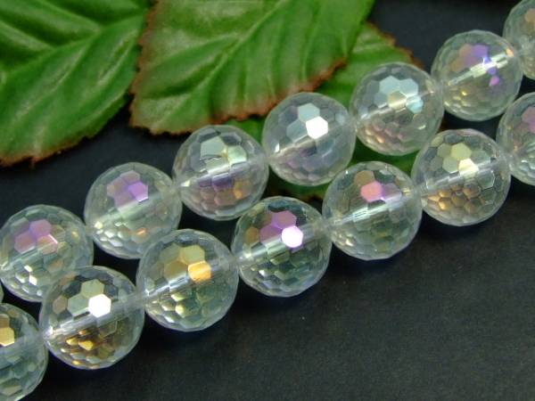 ≪g3-317W≫●14mm●AAアクアオーラカット●128面●水晶●1連39cm 通し針、解説書、1mゴム付き●送料無料●ブラジル産●天然石●パワーストーン