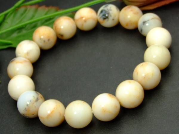 Genuine, Semi-Precious Stones - ≪g3-1991A≫今月の半額 12mm●デンドリチック イエロー オパール●ブレスレット●内径18cm●送料無料有●楽天最安値に挑戦●ブラジル産●天然石●パワーストーン