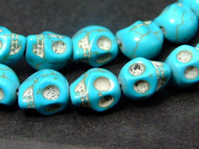 Genuine, Semi-Precious Stones - ≪g3-338Y≫10mm A 髑髏　ターコイズ●1粒売り●ネコポス送料無料●人工石●パワーストーン●