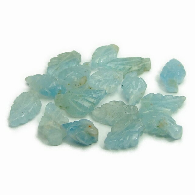 g3-206G　　今月の半額 アクアマリン 12mm〜18mm A 16粒セット 葉っぱ リーフ 穴開き ネコポス送料無料..
