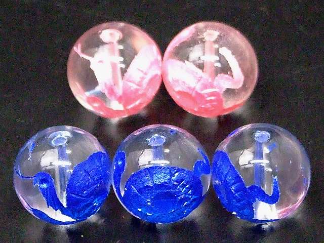 68739　　今月30％off わけあり 水晶 14mm 玄武彫り 5粒セット ピンク 青彫り クリ...