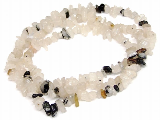 樂天商城 - 68788　　ブラックルチルクォーツ 黒針水晶 5mm〜11mm さざれ 穴あり 1連78cm 通し針、解説書、1mゴム付き ブラジル産 ネコポス送料無料 天然石 パワーストーン