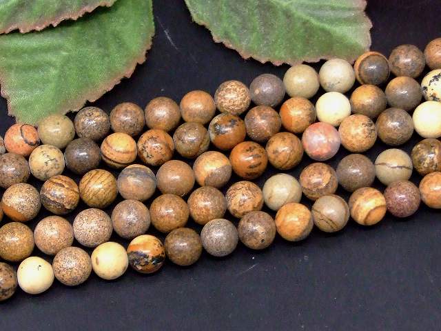 68560　　グレイニネス 木紋石 8mm 1連38cm 通し針、解説書、1mゴム付き 樹木 化石 送料無料 天然石 パワーストーン