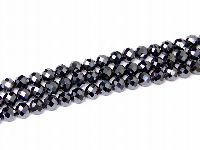 68581　　ヘマタイト 8mm AA 64面カット 磁気なし 磁無 1連38cm 通し針、解説書、1mゴム付き ネコポス送料無料 イギリス産 天然石 パワーストーン