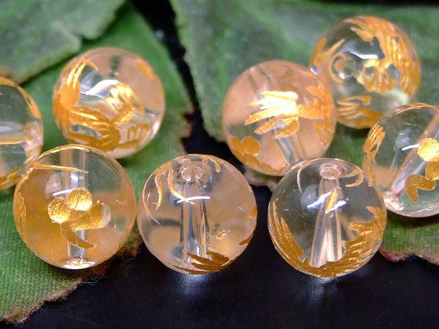 68567　　今月30％OFF わけあり 水晶 10mm 1粒売り 龍彫り 金彫り クリスタル クォーツ ネコポス送料無料 ブラジル産 天然石 パワーストーン