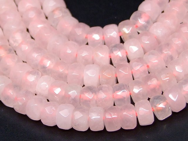 g3-78Q　　ローズクォーツ 紅水晶 7mm×4mm ボタンカット ソロバンカット 1連38cm 通し針、解説書、1mゴム付き 送料無料 天然石 パワーストーン