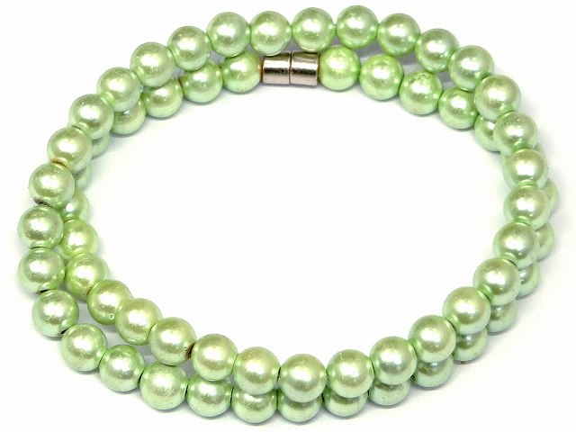 H3-5F　　工場処分品特価 今月半額以下 わけあり ヘマタイト 黄緑 磁気あり 8mm 磁有 1連44cm 通し針、..