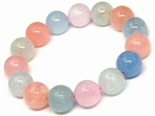 g3-2203E　　ミックスベリル 14mm〜15mm AAA ミックスアクアマリン ブレスレット 内径18cm ポーチ付き 送料無料 天然石 パワーストーン