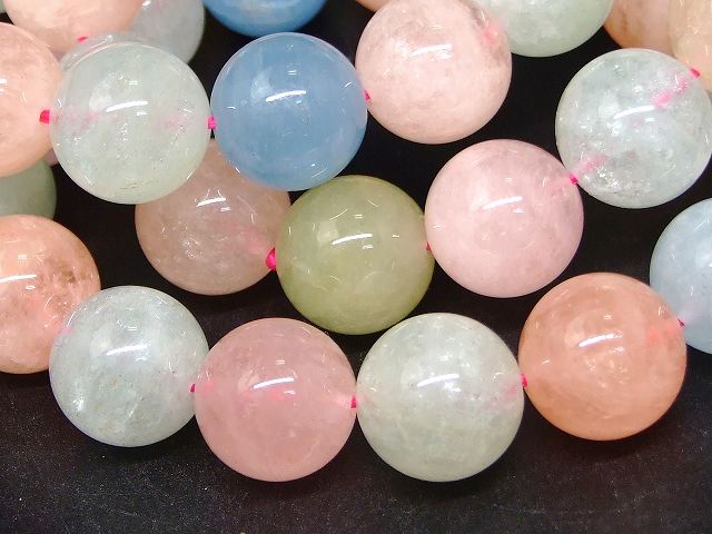 g3-2203E　　ミックスベリル 14mm〜15mm AAA ミックスアクアマリン ブレスレット 内径18cm ポーチ付き 送料無料 天然石 パワーストーン