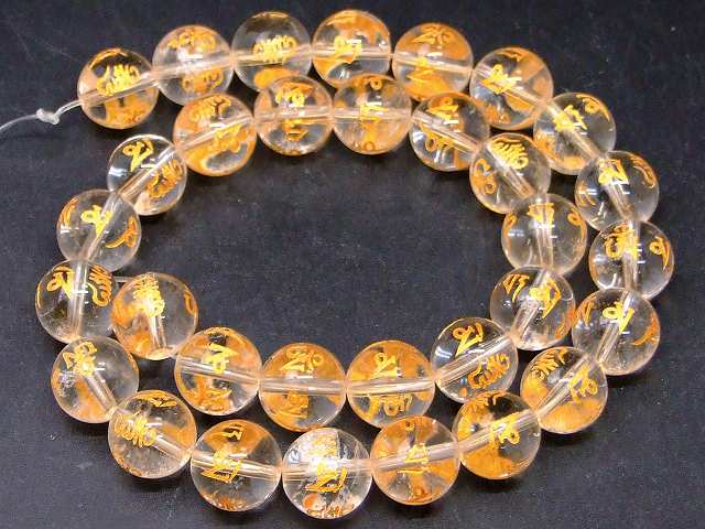 g3-298C　　六字真言彫 水晶 12mm 1連38cm 通し針、解説書、1mゴム付き クリスタル クォーツ 送料無料 ..