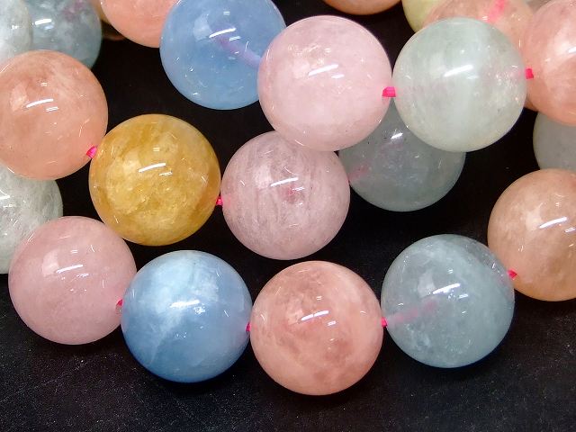 g3-2203G　　ミックスベリル 15mm AAA ミックスアクアマリン ブレスレット 内径17cm ポーチ付き 送料無料 天然石 パワーストーン